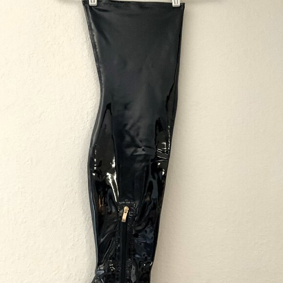 NEW WSKEISP HEELED OVER THE KNEE BOOTS PATENT LEATHER PU CHUNKY BLOCK HEEL (Flaw - Picture 15 of 16